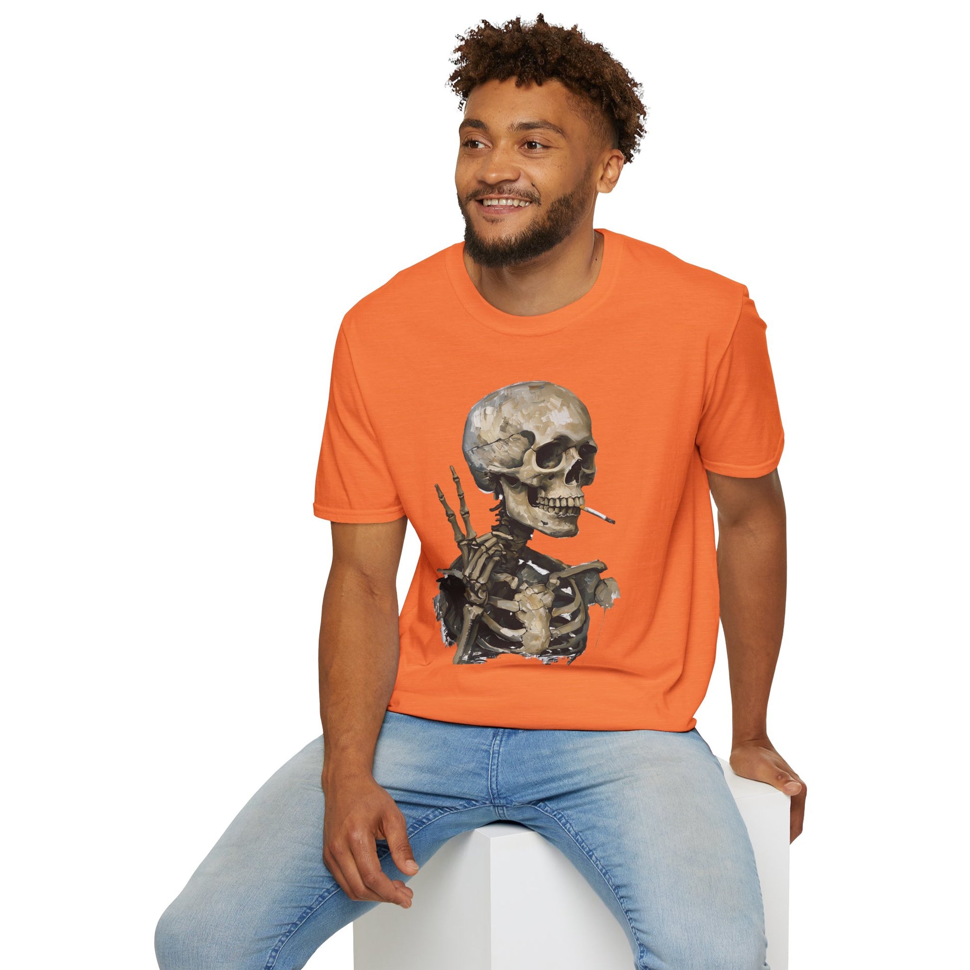 Skeleton Smoking Cigarette Peace Sign Shirt