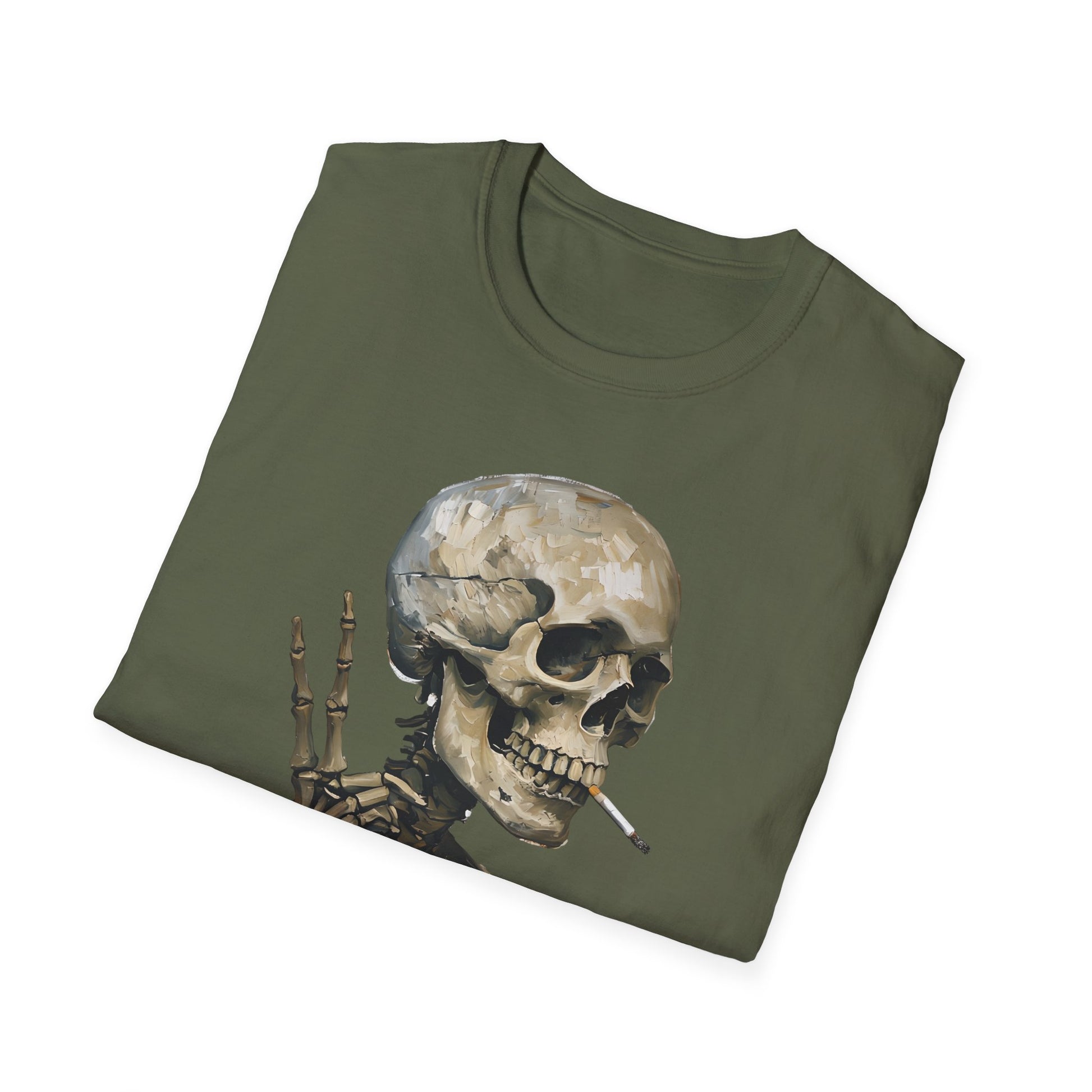 Skeleton Smoking Cigarette Peace Sign Shirt