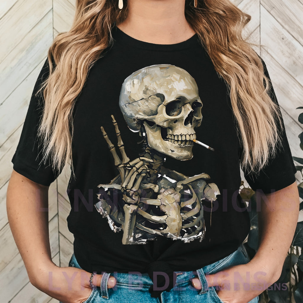 Skeleton Smoking Cigarette Peace Sign Shirt