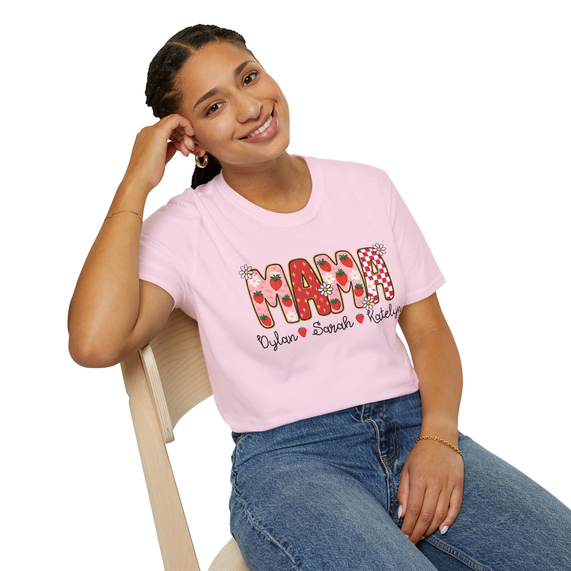 Mama Personalized Shirt Strawberries Daisies