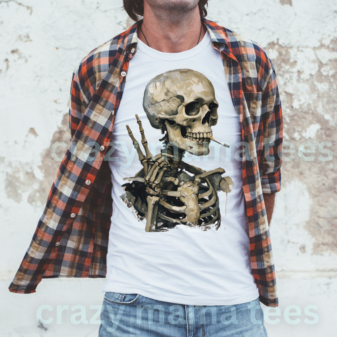 Skeleton Smoking Cigarette Peace Sign Shirt