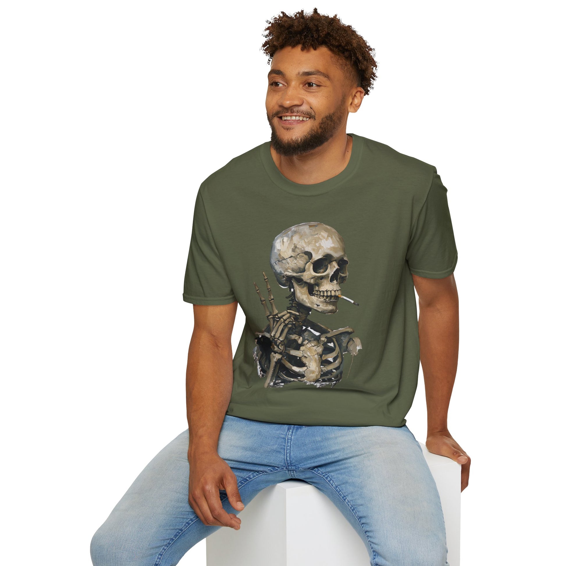 Skeleton Smoking Cigarette Peace Sign Shirt